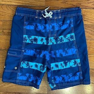 Body Glove Palm Print Board Shorts Blue Boys M 10/12 Surf Swim Surf Beach